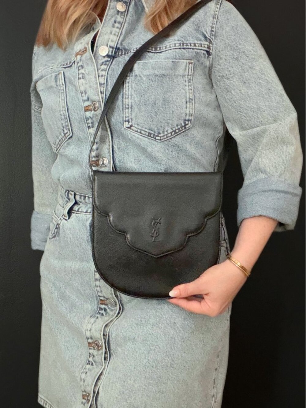 YVES SAINT LAURENT Vintage Saffiano Black Leather Crossbody & Clutch - Picture 8 of 9